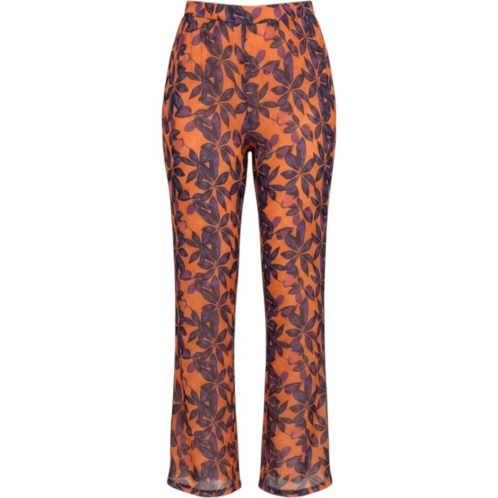 PrettyLittleThing Womens Beach Flare Pants 14 Orange Floral Sheer Tropical Boho